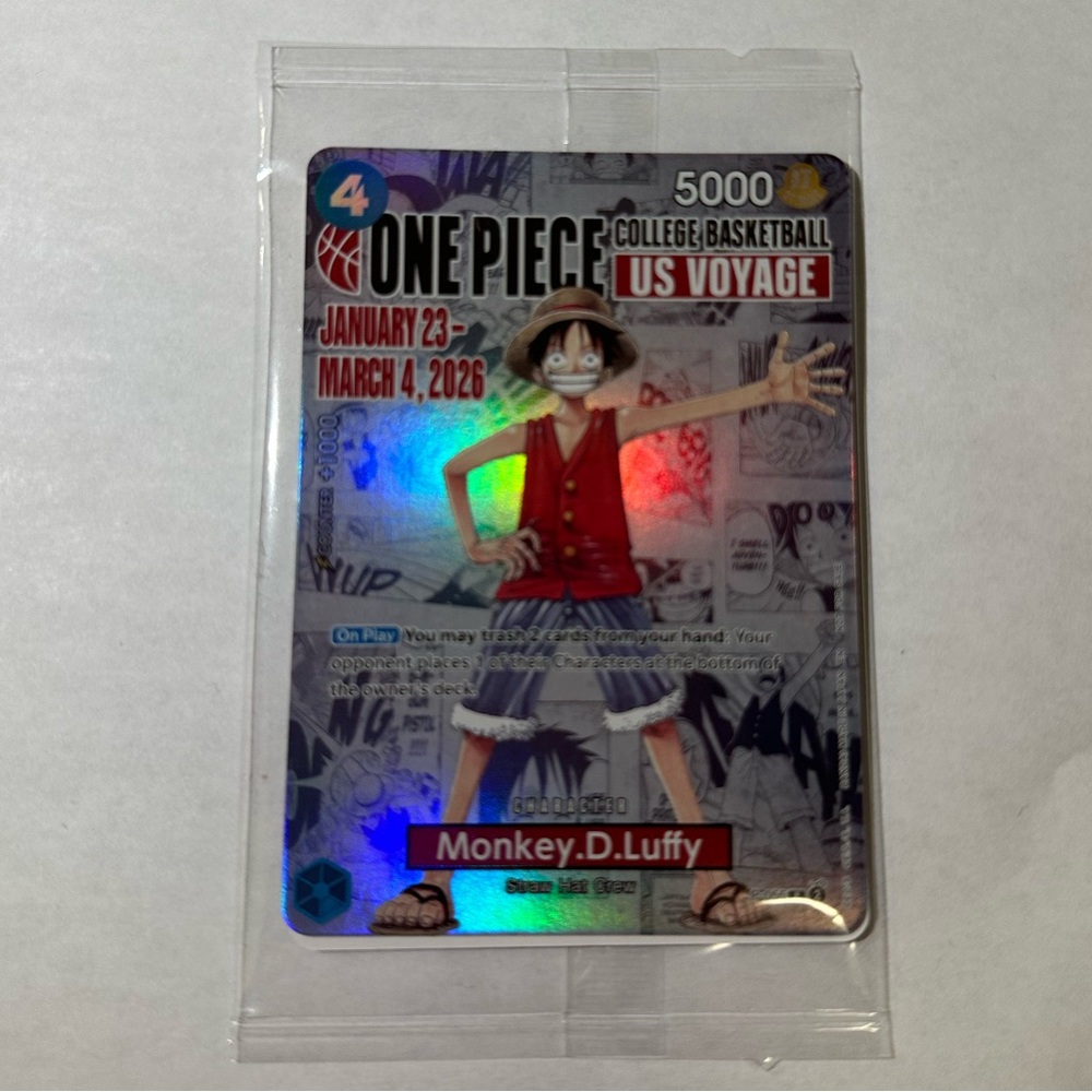 ONEPIECE Monkey.D.Luffy Holographic Card US College Basketball Promo Sealed